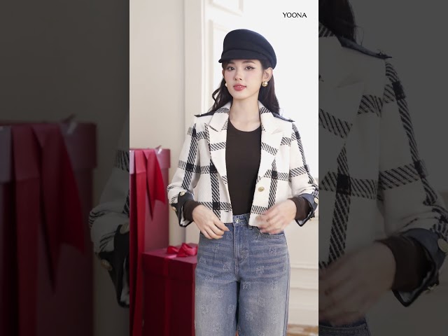 ND19B376 - Áo khoác dạ tweed kẻ
