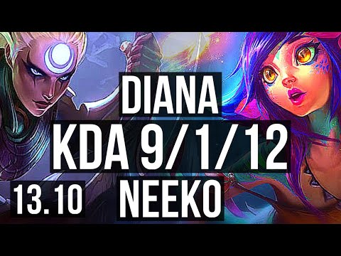DIANA vs NEEKO (MID) | 9/1/12, 1.2M mastery, 300+ games, Dominating | KR Master | 13.10