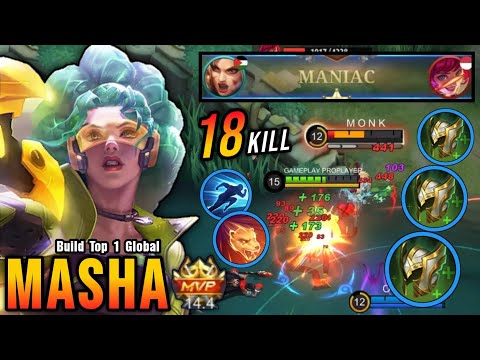 18 Kills + MANIAC!! Masha 3x Guardian Helmet Build New META!! - Build Top 1 Global Masha ~ MLBB