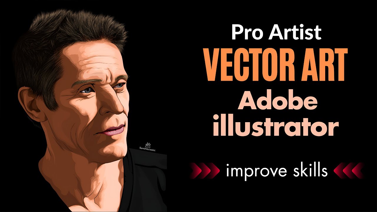 Pro Vector Portrait Art - Willem Dafoe Artistic Process in Adobe Illustrator Tutorial