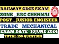Rrc Chennai Gdce Je Mechanical Question Paper