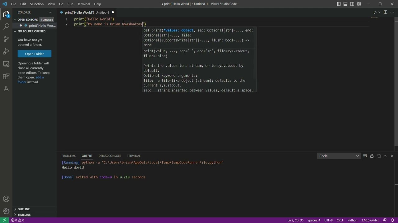 Python Tutorial - My First Python Program, Hello World