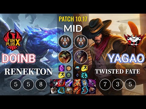 FPX Doinb Renekton vs JDG Yagao Twisted Fate Mid - KR Patch 10.17