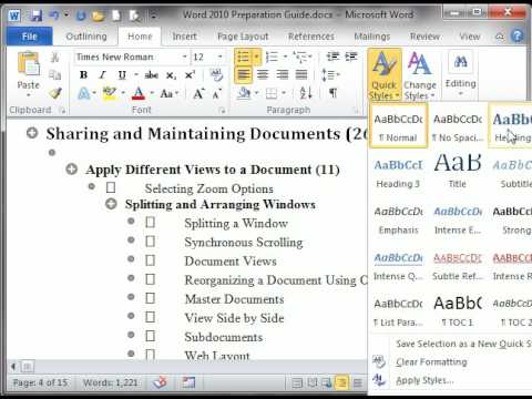 Word 2010 Reorganizing a Document Using Outline View