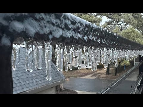 Texas ice storm freezes Austin! Power outage in the city, street and tree frozen