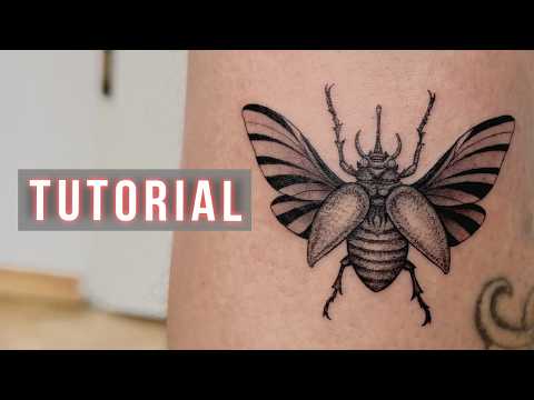 Tattoo Tutorial on Real Skin – How to Tattoo a Beetle Design for Beginners 🪲