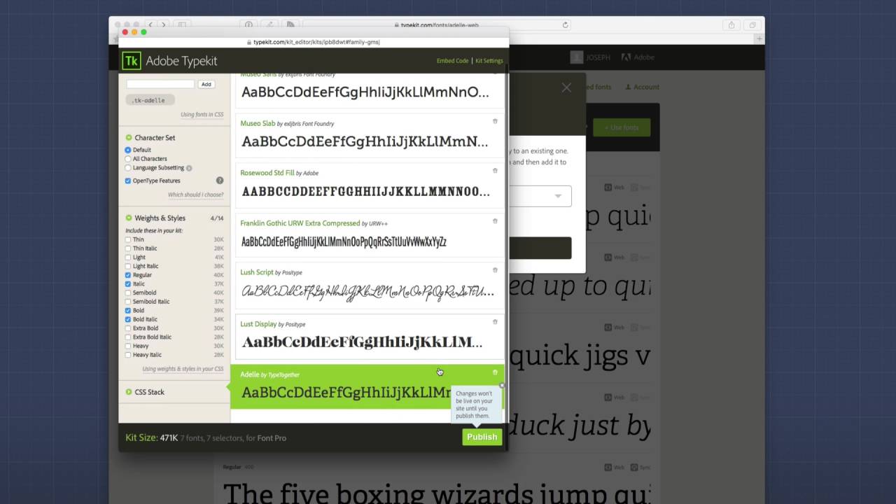Using TypeKit with Font Pro for RapidWeaver