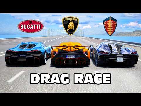 2000HP Lamborghini Veneno vs Bugatti Tourbillion vs Koenigsegg Absolut DRAG RACE
