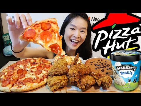 FAST FOOD FEAST!! Pizza Hut Cheesy 7, Popeyes Fried Chicken, Hershey's Cookie w/ Ice Cream | Mukbang