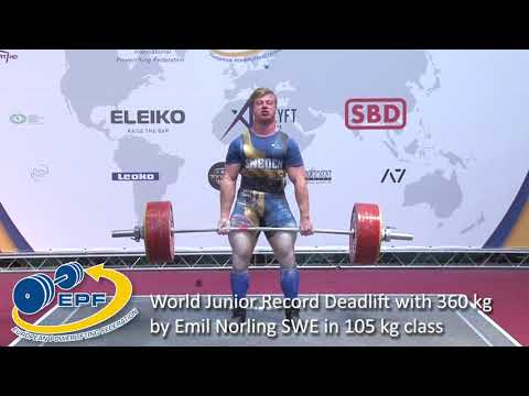 World Junior Record Deadlift with 360 kg by Emil Norling SWE in 105 kg class