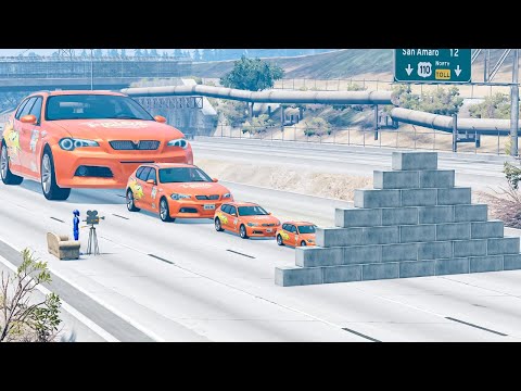 Big & Small McQueen Cars vs Brick Wall - BeamNG OMDs