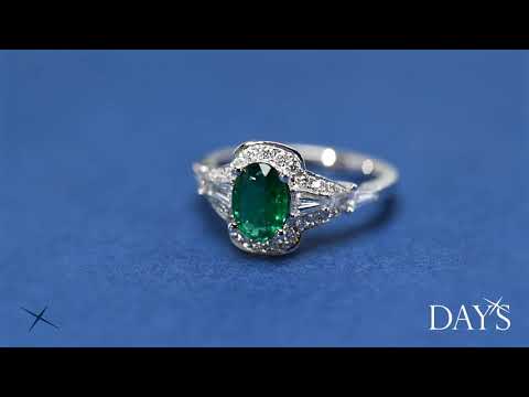 Oval Emerald Ring in 14kt White Gold with Baguette and Round Diamonds (1/2ct tw)