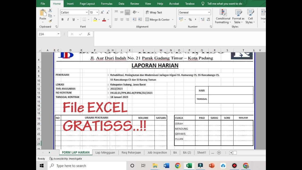 Laporan Harian Proyek File EXCEL GRATISS... #Laporanharian #proyek #konstruksi #tutorial #calondosen