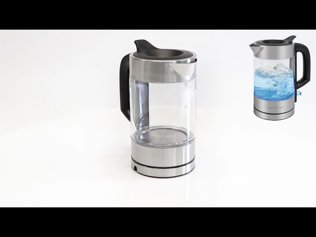 Bouilloire en verre 1L, Acier inoxydable, 1600W, Protection contre surchauffe video