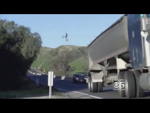 Daredevil Motorcycle Rider Pulls Off Leap Over Highway