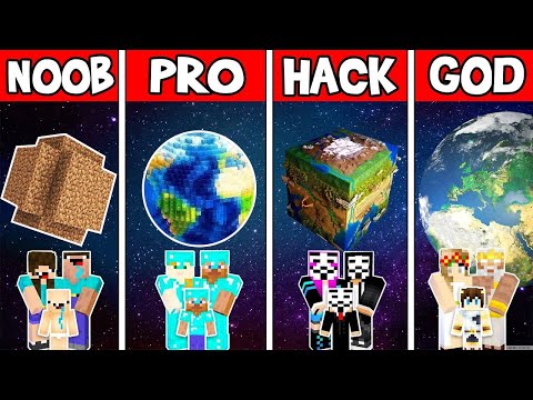 Minecraft: FAMILY PLANET HOUSE BUILD CHALLENGE - NOOB vs PRO vs HACKER vs GOD in Minecraft