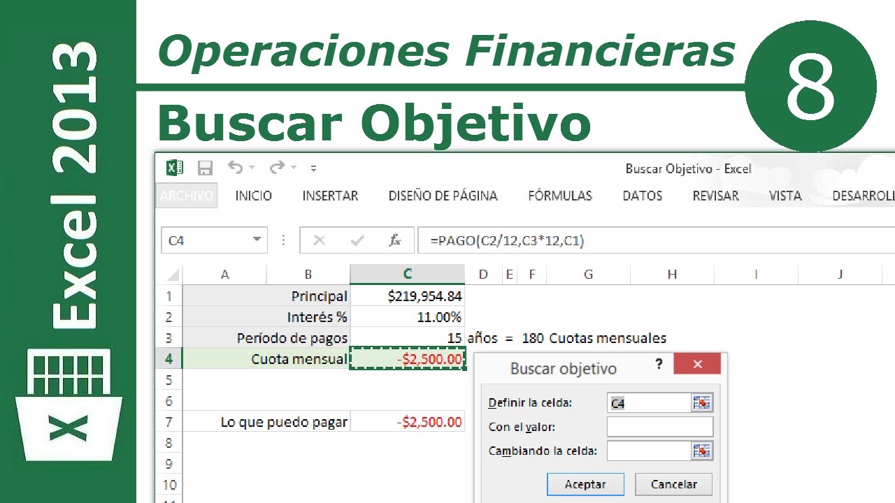 Buscar Objetivo | Excel 2013 Operaciones Financieras #8/12