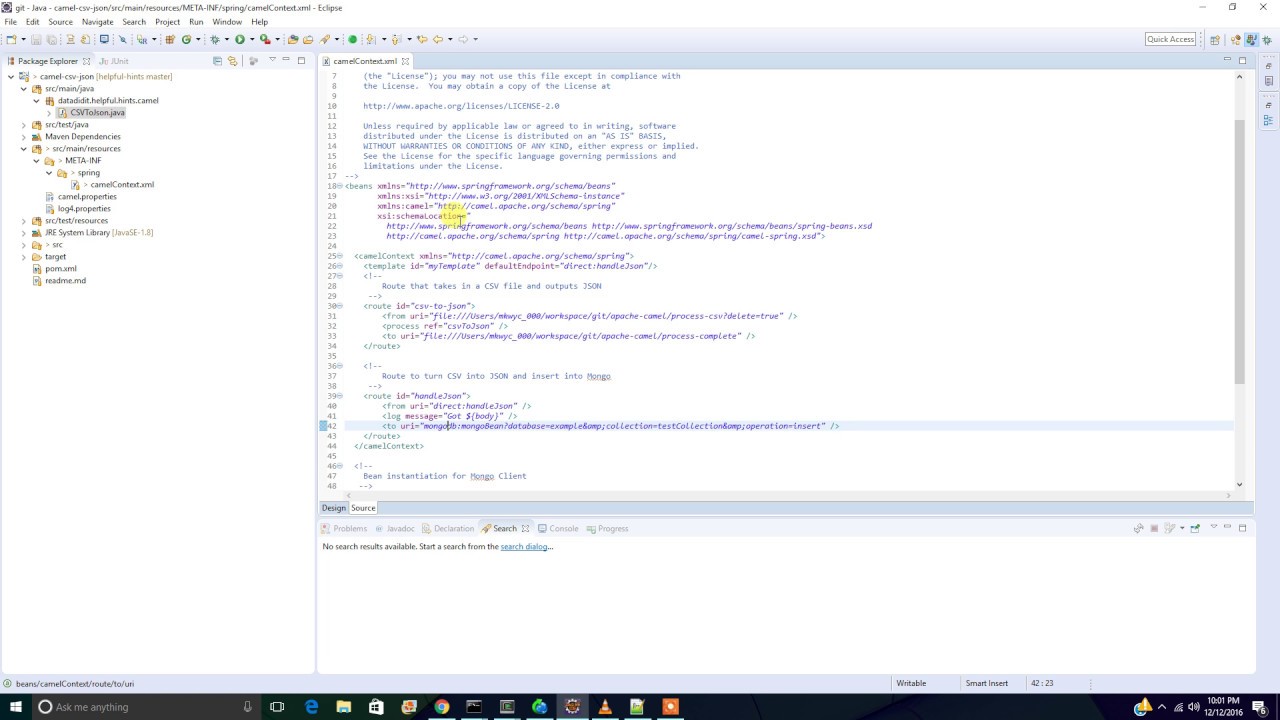 Apache Camel CSV to Mongo Dataflow