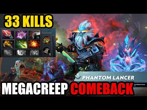 Full Slot Items Phantom Lancer 33 Kills - Mega creeps Comeback Immortal Rank Dota 2