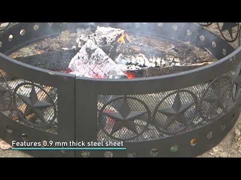 36 Inch Round Steel Wood Burning Fire Pit W/Four Star Cutout By Ultimate Patio Video