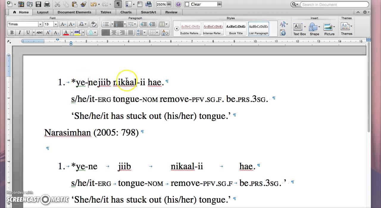 How to present a linguistic example