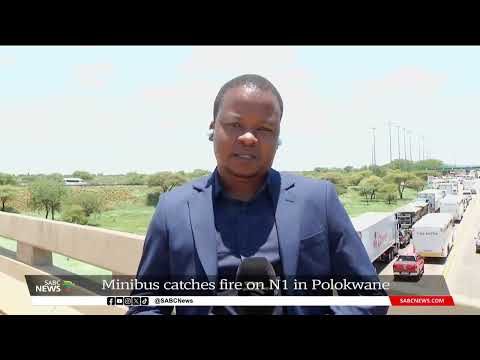 Road Safety | Minibus taxi travelling on N1 from Limpopo to Gauteng overturns, catches fire
