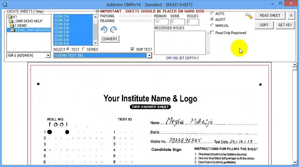 OMR Sheet Scanner Software Operation