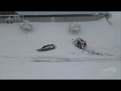 12-26-2020 Erie, PA - Aerial Video of Cleanup - Car Stuck - I-90 Traffic as Snow Begins to Return