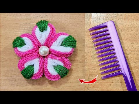 Super Easy Woolen Flower Making Trick with Comb - Hand Embroidery Amazing Flower Design