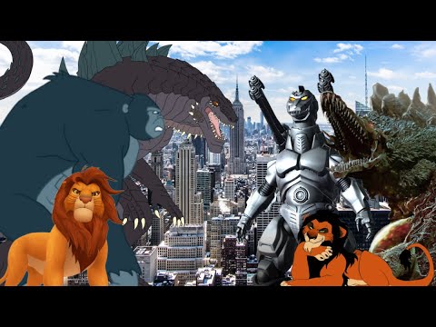 Zilla Jr, Kong (Animated Series) and Simba vs. Super MechaGodzilla, Biollante and Scar