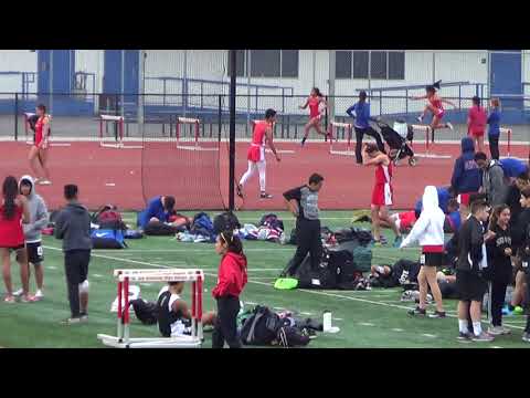 JVG 300m Hurdles vs Servite & Rosary 3-7-18 - Los Alamitos Girls