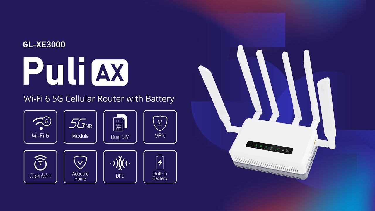 GL-XE3000 Puli AX | Wi-Fi 6 5G Cellular Router with Battery