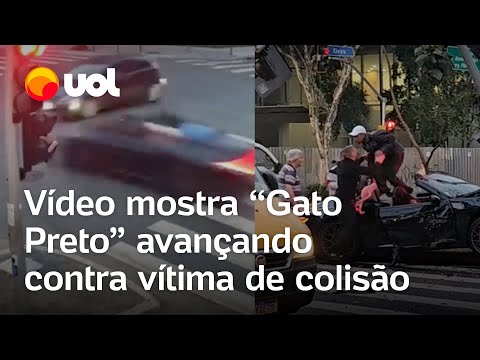 Vídeo mostra Gato Preto subindo em Porsche destruído e ameaçando vítima após acidente de trânsito