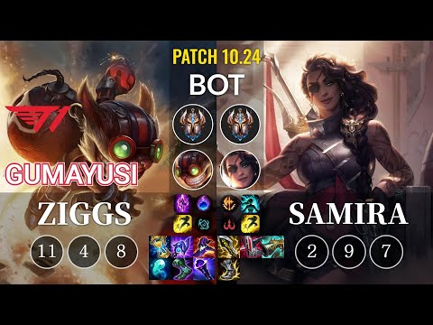 T1 Gumayusi Ziggs vs Samira Bot - KR Patch 10.24