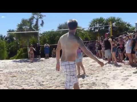 BSB Cruise 2014- Beach Party Nick and Brian playing volleyball