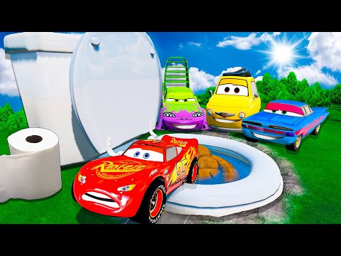 Lightning McQueen Vs Giant Toilet Pit! Cleaning Disney Pixar Cars in BeamNG Drive!