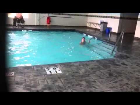 Leo 'singing' in the pool at Best Western Hotel Valemount J