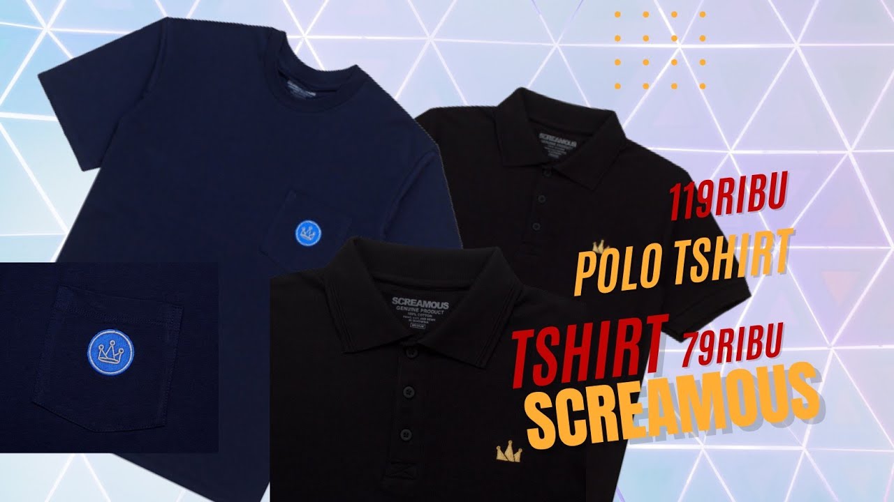 Watch video unboxing dan Riview Screamous Polo Shirt CROWN GOLD BLACK dan T-Shirt ROUNDED POCKET Now unboxing dan Riview Screamous Polo Shirt CROWN GOLD BLACK dan T-Shirt ROUNDED POCKET