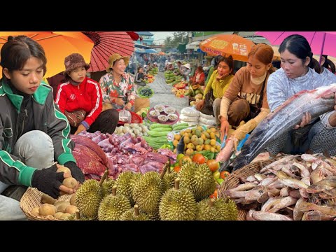 Amazing Cambodian Wet Market Food Scenes  -  Lively Fish, People Activities & Food Scenes