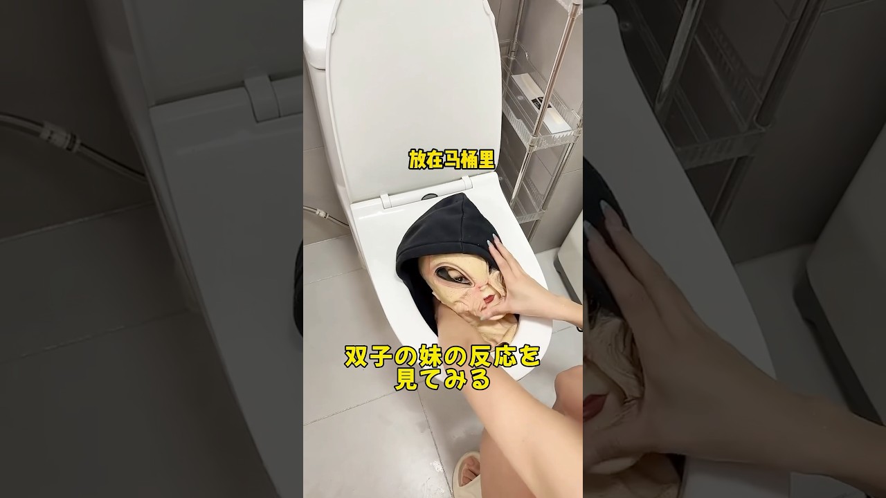 マネキンマスクをトイレに入れて、双子の妹をイタズラする。