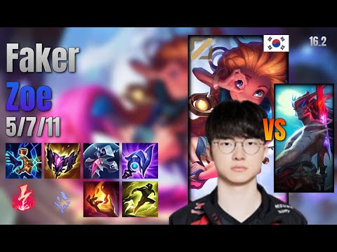 Faker Mid Zoe vs Yone lol KR solo rank Full Game 16.2 | 페이커 조이 vs 요네