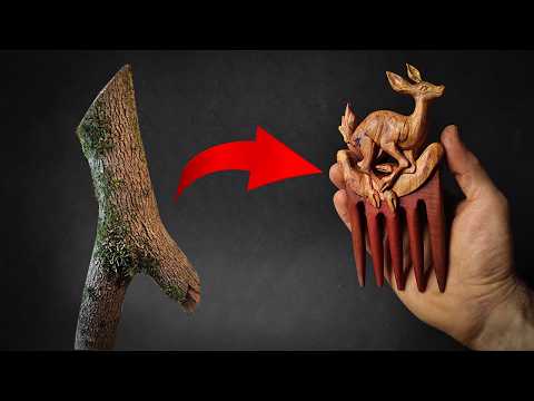 Carving a Deer into a Wooden Comb – No Talking, Just Hand Tools & Nature Sounds