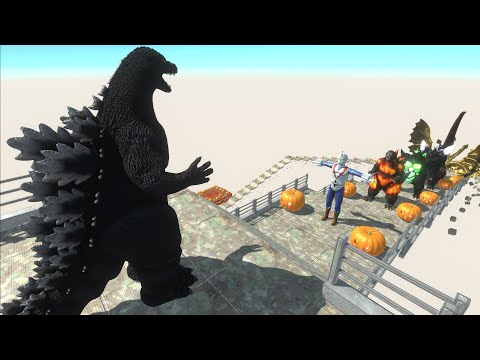HEISEI GODZILLA VS GHIDORAH & ALL GODZILLA  DEATH FALL HALLOWEEN - Animal Revolt Battle Simulator