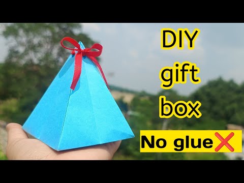 DIY pyramid paper box|Origami gift box|How to make paper gift bag without glue|No glue paper craft