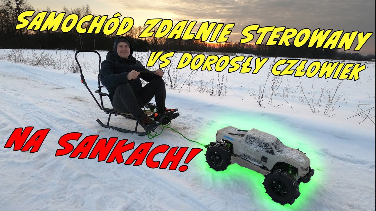 ZDALNIE STEROWANY SAMOCHÓD VS DOROSŁY CZŁOWIEK NA SANKACH!