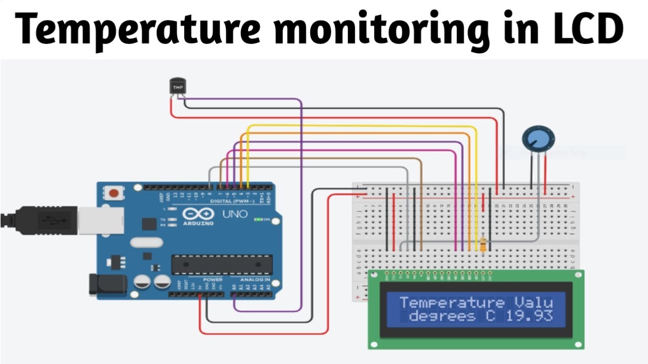 #32 Temperature Sensor Tinkercad with Lcd in English || tinkercad circuit || Block Code || simulator