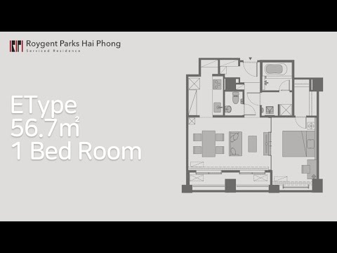 【Roygent Parks Hai Phong】Habitación de 1 dormitorio, 56,7㎡ (tipo E)