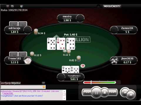 Straight vs Straight vs set after flop on PokerStars.