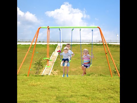 DRM 3 in 1 Outdoor Swing Set with 2 Swing Seat and 2 Seesaw Seat, Garden Swing Set