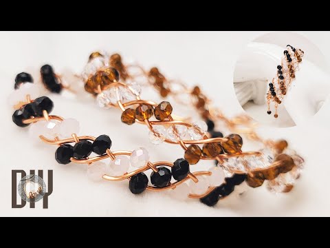 How to make a braided copper wire bracele | crystal bead jewelry | DIY 983